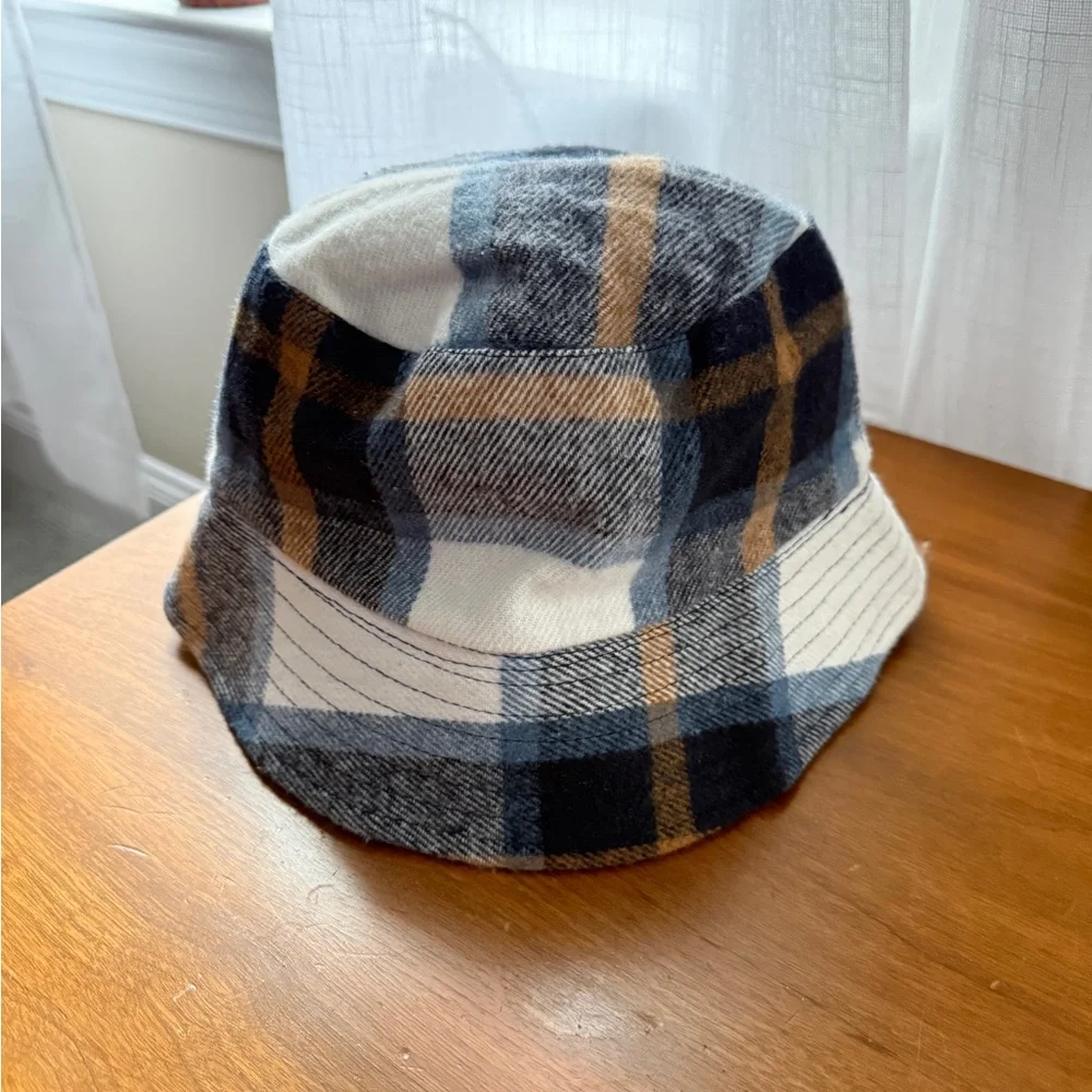 Plaid Bucket Hat in Blue and Tan - Picture 3 of 6